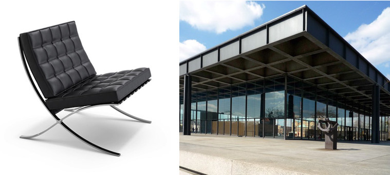 The Barcelona chair (1929) by van der Rohe and the Neue Nationalgalerie (Berlin, 1968)