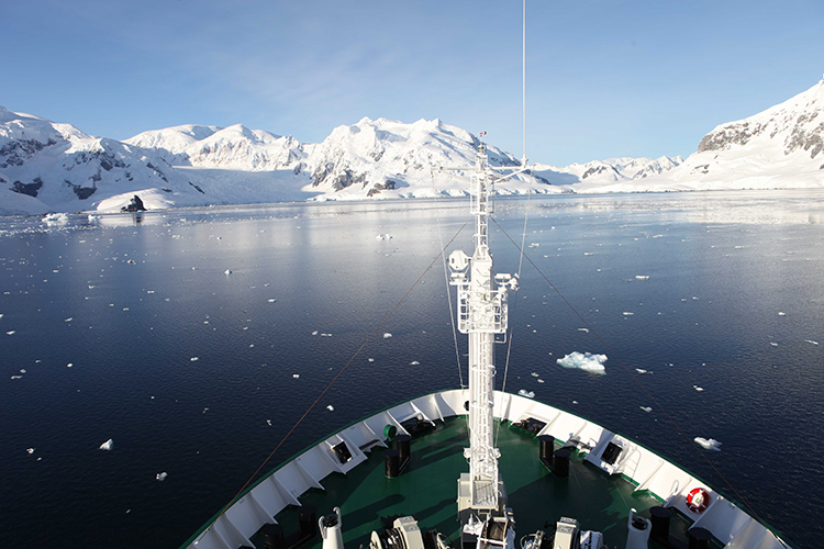 The Akkademik Ioffe plying Antarctic waters